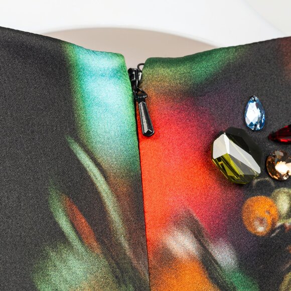 Erdem Teal Silk Satin Embellished-Yoke Pleated Dress - Picture 8 of 12